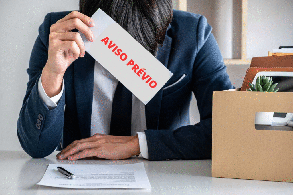 Homem recebendo aviso de aviso prévio no trabalho.