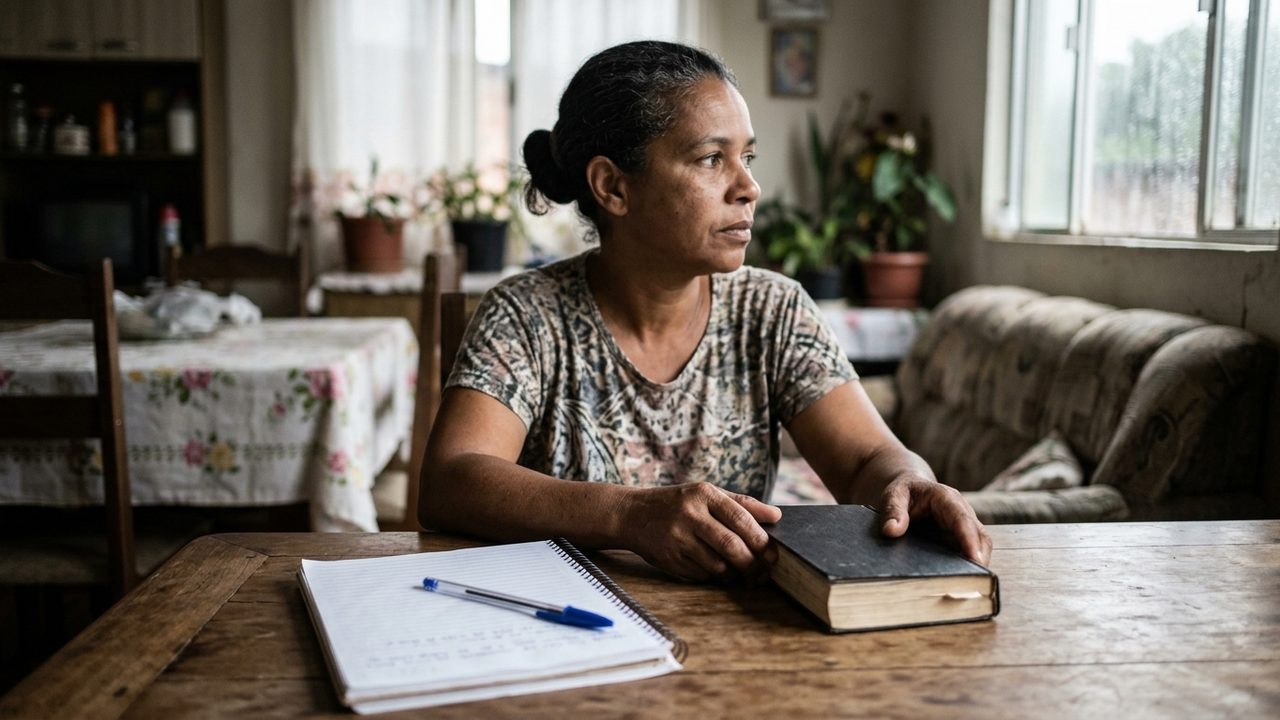 Mulher à mesa com livro e caderno, simbolizando o papel do estudo e da leitura na remição de pena criminal.
