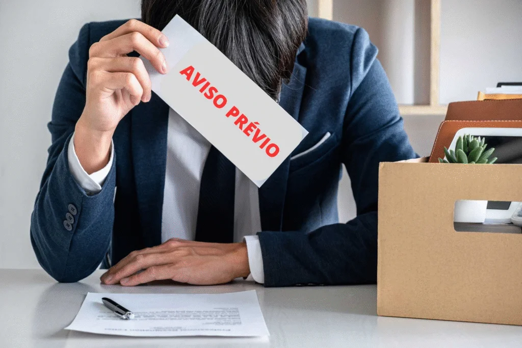 Homem recebendo aviso de aviso prévio no trabalho.